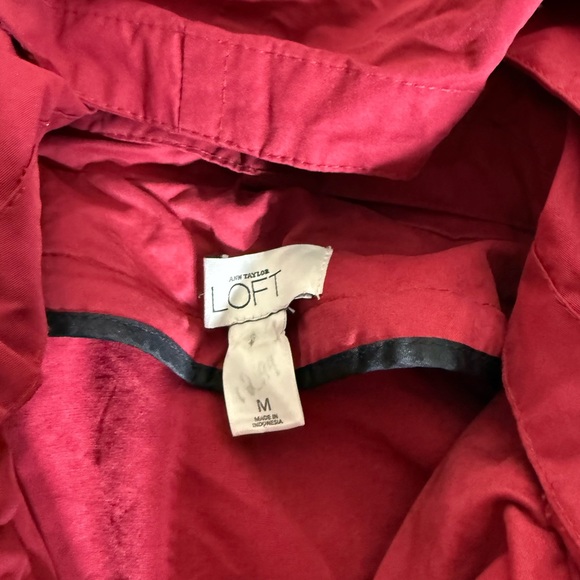Women's Medium Ann Taylor Loft Outlet Hooded Red Utility Jacket Pockets - Picture 5 of 9